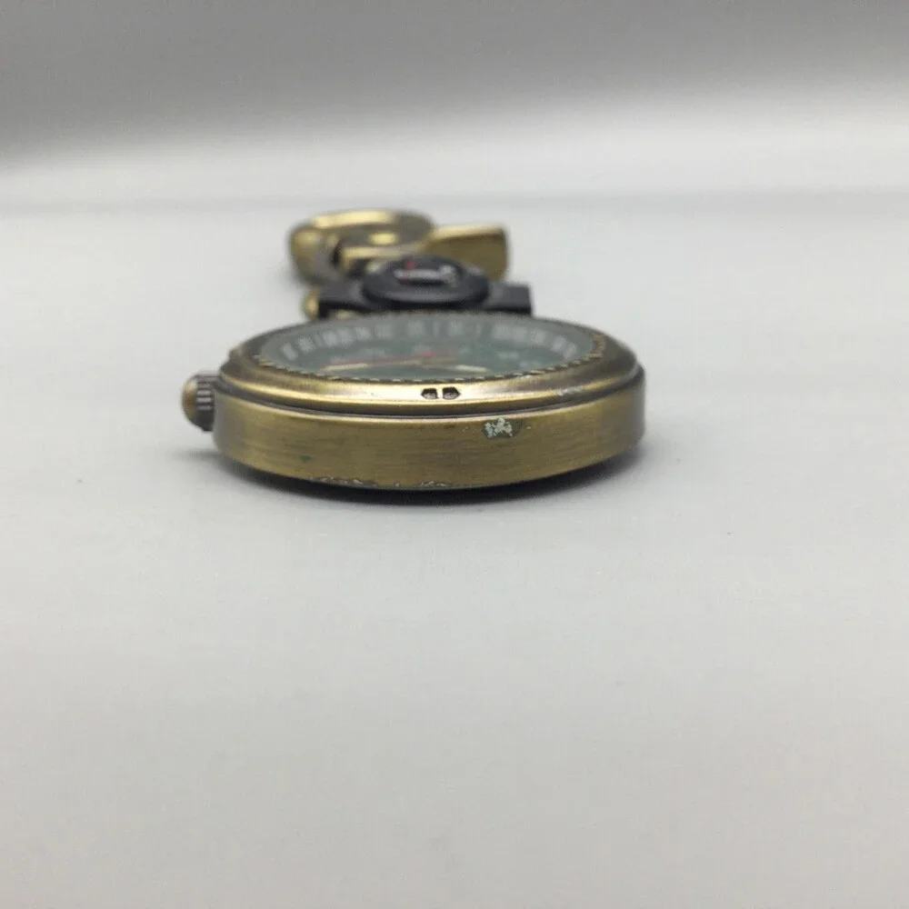 Majestron Key Ring Watch Mens 37mm Green Dial Brass Tone Compass New Battery